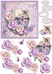 Cupcake Brolly & Roses Card Topper & Decoupage