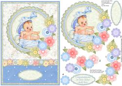 New Baby Boy Vintage Baby Boy Card Topper & Decoupage