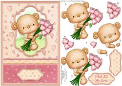 Teddy & Rose Card Topper & Decoupage
