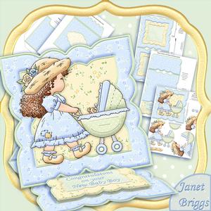New Baby Boy Stroller Easel Card Kit with Decoupage