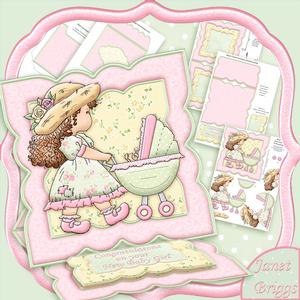 New Baby Girl Stroller Easel Card Kit with Decoupage