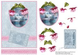 Waterfall & Fuchsias Card Front & Decoupage