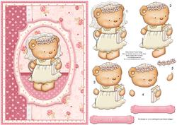 First Holy Communion Girl Bear Card Topper & Decoupage