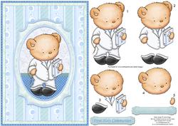 First Holy Communion Boy Bear Card Topper & Decoupage