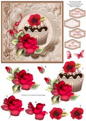 Vintage Romantic Cupcake Card Topper & Decoupage