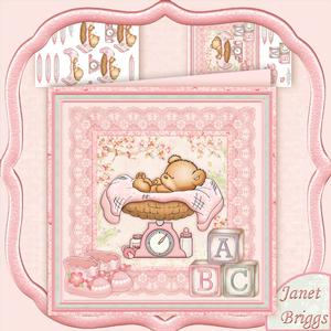 New Baby Girl Bear on Scales Mini Kit & Decoupage