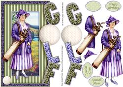 Golf Vintage Lady Over the Side Card with Decoupage