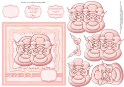 Cuddly Boots New Baby Girl Card Topper & Decoupage