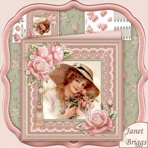 Vintage Lady & Pink Roses 8x8 Mini Kit & Decoupage