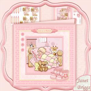Baby Girl Cute as a Button 8x8 Mini Kit & Decoupage