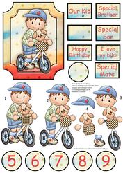 Josh on Bike Birthday Boy Card Topper, Ages & Decoupage