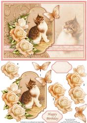 Vintage Kitten & Butterfly Card Topper & Decoupage
