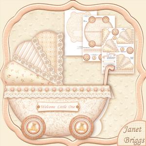 New Baby Cream Pram Shape Card 3 Sheet Mini Kit