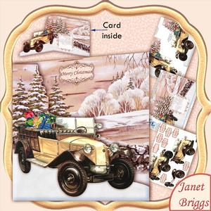 Vintage Car Christmas Shaped Card Kit & Decoupage