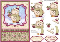 Ozzie Owl with Gift Christmas Card Topper & Decoupage