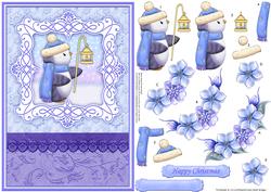 Penguin Lantern Christmas Decoupage Optional Floral Layers