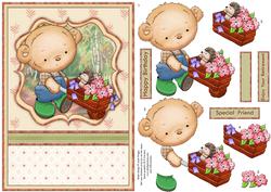 Flower Barrow Ted Card Topper & Decoupage