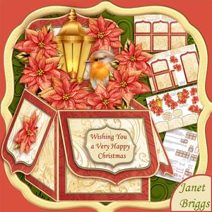 Christmas Robin & Poinsettia Pop Up Box Card 7.5"