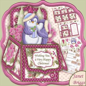Christmas Kissing Penguins Pop Up Box Card 7.5"