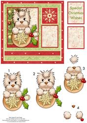 Christmas Westie with Bauble Card Topper & Decoupage