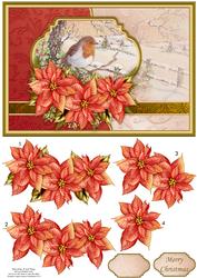 Winter Robin & Poinsettia Christmas Card Topper & Decoupage