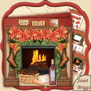 Victorian Christmas Fireplace 8x8 Card Topper & Decoupage