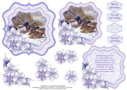 Family of Ducks in Winter Christmas Card Topper & Decoupage