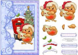 Christmas Robin at the Postbox Card Topper & Decoupage
