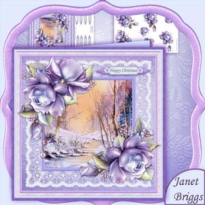 Winter Stream & Roses Christmas Card Topper & Decoupage