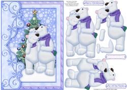 Polar Bear Family Christmas Card Topper & Decoupage