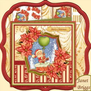 Flying Santa with Balloon Christmas 8x8 Mini Kit & Decoupage