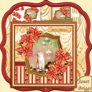 Kitten & Poinsettia Christmas 8x8 Mini Kit with Decoupage