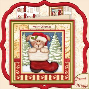 Pup in Santa Boot Christmas Card Mini Kit & Decoupage