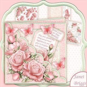 Square Scallop Pocket Pink Roses Mini Kit & Decoupage