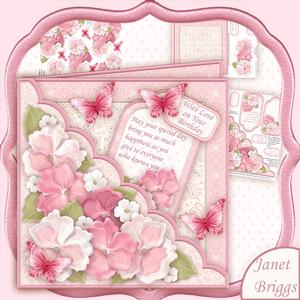 Square Scallop Pocket Pink Pansy Mini Kit & Decoupage