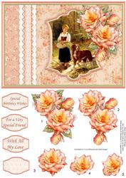 Girl Walking Dog in Woods Card Topper & Decoupage