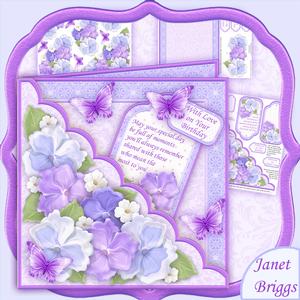Square Scallop Pocket Purple Pansy Mini Kit & Decoupage