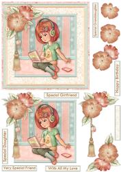 Teen Gadgets Girl Birthday Card Topper & Decoupage