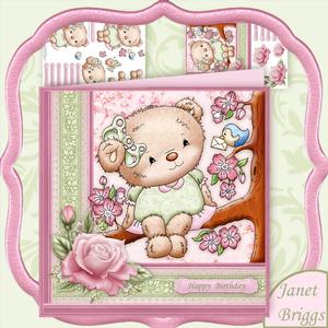 Blossom Teddy Female Birthday Mini Kit & Decoupage