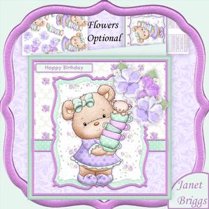 Teacup Teddy 8x8 Mini Kit & Decoupage & Optional Flowers
