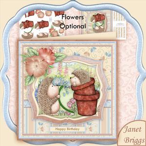Hedgehog Surprise 8x8 Decoupage Mini Kit Optional Flowers