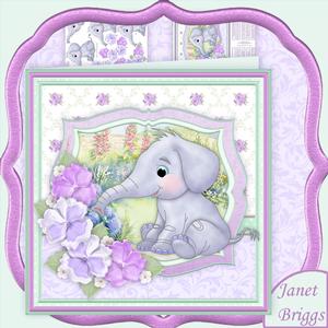 Smelling the Pansies Cute Elephant Mini Kit & Decoupage