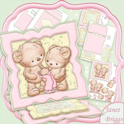 New Baby Girl Bear Easel Card Kit