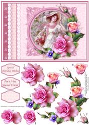 Vintage Lady with Spring Roses Card Topper & Decoupage