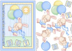 Baby Boy Bunny & Balloons A5 Card Topper & Decoupage