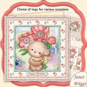 Bouquet Teddy Floral Poppies 8x8 Mini Kit & Decoupage