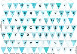 Alphabet Bunting Turquoise Letters Numbers & Blanks