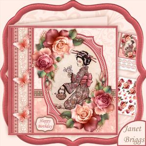 Oriental Tea Lady & Roses 8x8 Mini Kit & Decoupage