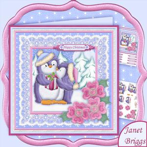 Penguins Christmas Kiss 8x8 Card Topper & Decoupage