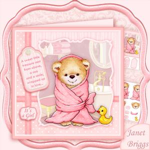 Baby Girl Bath Time 8x8 Mini Kit & Decoupage